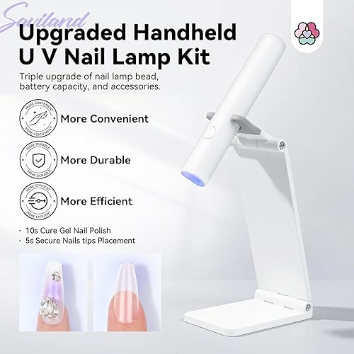 Miniatura 2 de SAVILAND Mini luz U V para uñas  Lámpara inalámbrica de mano U V con soporte portátil, lámpara LED de uñas de gel manos libres, secador de uñas