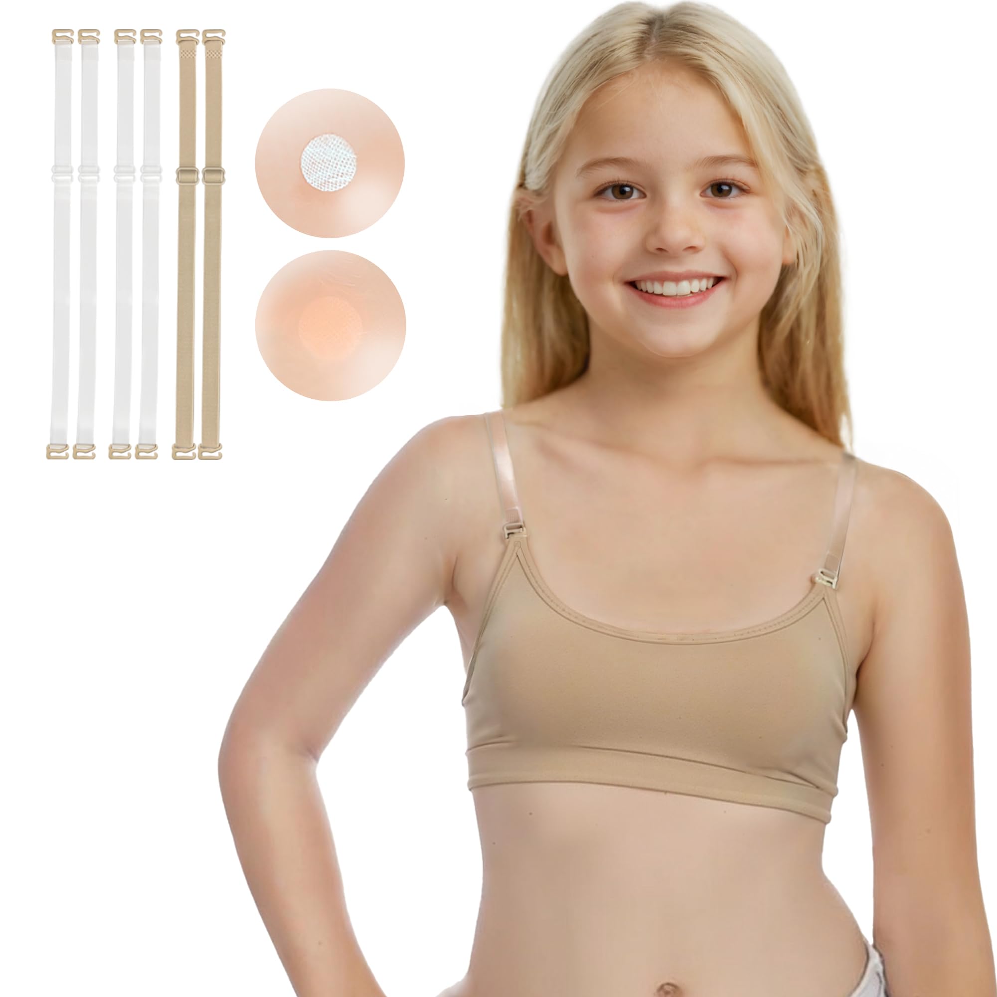 Soutien-gorge de danse à bretelles transparentes pour filles, non rembourré avec 2 paires de bretelles réglables, 1 paire de coussinets en silicone