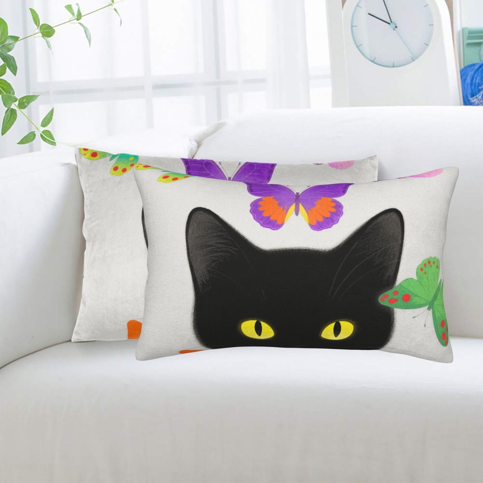 2 Pack Standard Pillowcases Sets, Ultra Soft Comfort Microfiber Plush Pillow Cases Cat and Butterflies Decorative Throw Pillow Cover with Hidden Zipper for Bedroom, Sofa, Couch,20"X30"