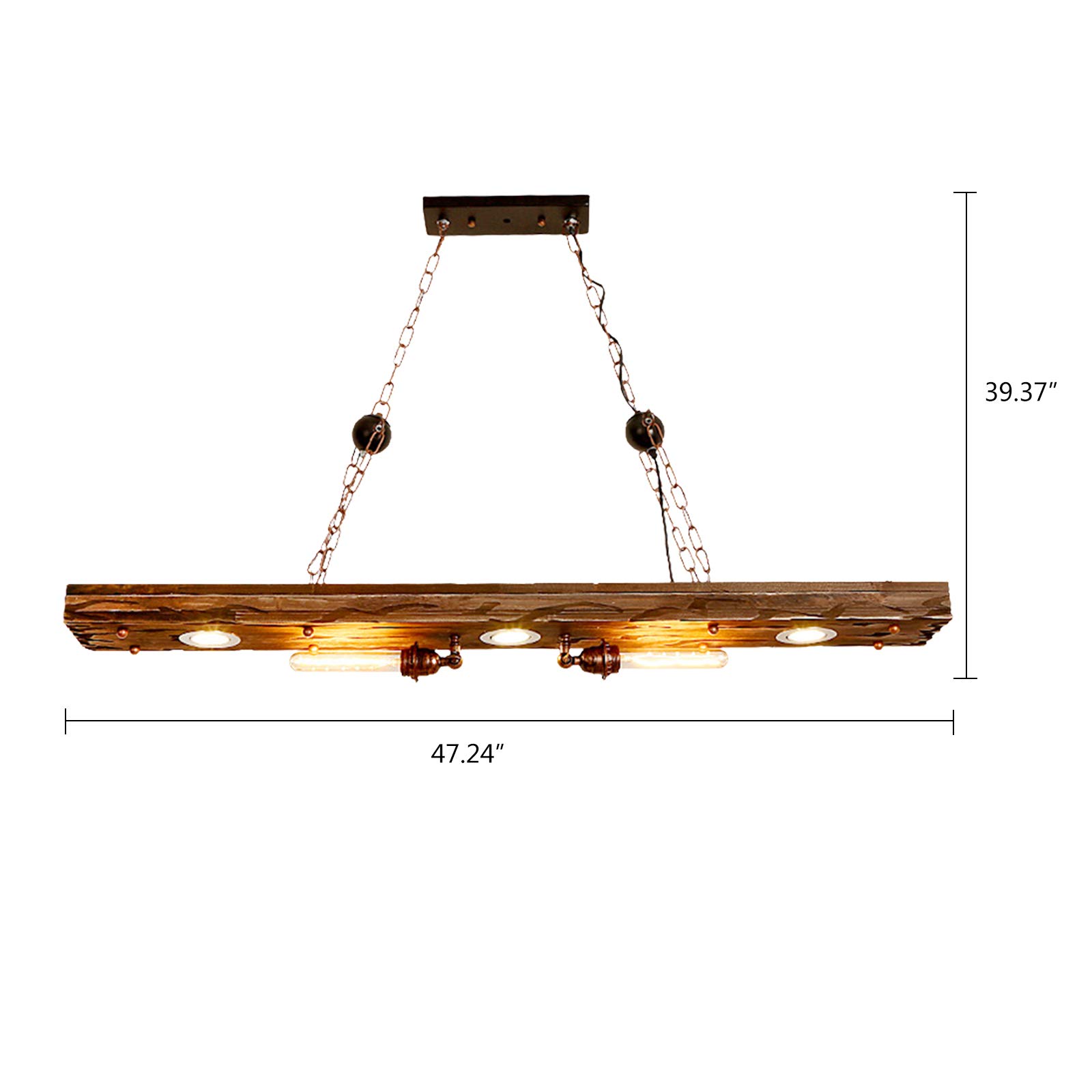 Pendelleuchte Holz Retro 120cm, 2-Flammig E27 HäNgelampe Esstisch