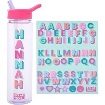 Polar Gear 600ml Kids Water Bottles with Straw and A-Z Sticker Sheet | Personalised Water Bottle Kids Can Decorate | Customisable Childrens Drinks Canteens for Boys and Girls for School, Sports, Home