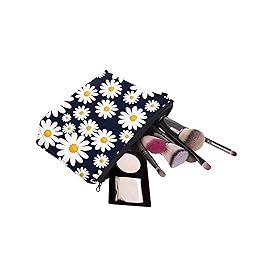 Cute Travel Makeup Bag Cosmetic Bag Small Pouch Gift for Women (Daisy Dark Blue)