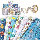 🍨El Paquete Contiene: 7 hojas de papel de regalo y 2 rollos de cinta, 7 patrones diferentes en el paquete con delicados diseños de dibujos animados y tiene un acabado brillante liso y una apariencia colorida.