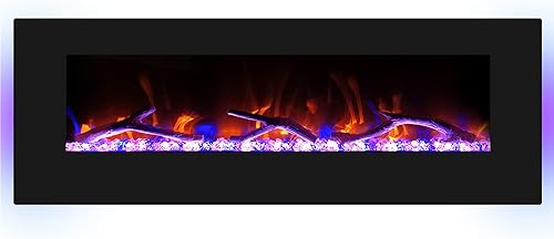 Cheerway Chimenea eléctrica de 50 pulgadas con altavoz Bluetooth, calentador de chimenea de montaje en pared con 5 luces de punto y 7 ajustes de