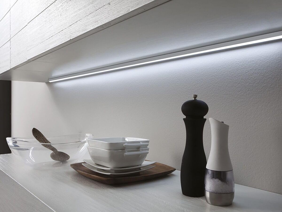 TOT ELECTRIC 2PZ Striscia led 12V 1m con profilo barra luminosa lampada sottopensile in alluminio luce cucina armadio mensole copaertura Opaco Luce Naturale
