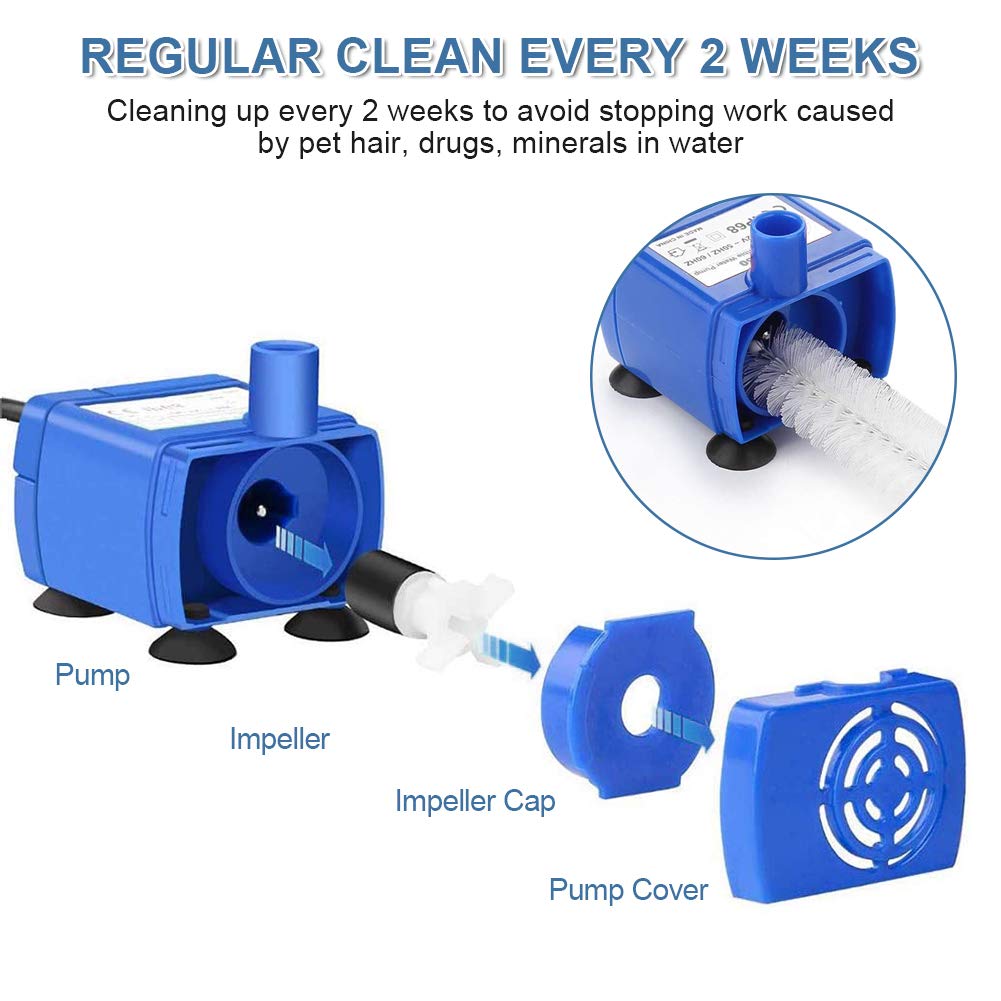 Pompa Acquario Per Gatti Animali, Pompa Fontanella per Gatti, Pompa Acqua Gatto, Pompa Acqua Presepe 12 V, Pompa Fontanella da 1.6 Litri, Cavo Lungo 1.8 M, Blu