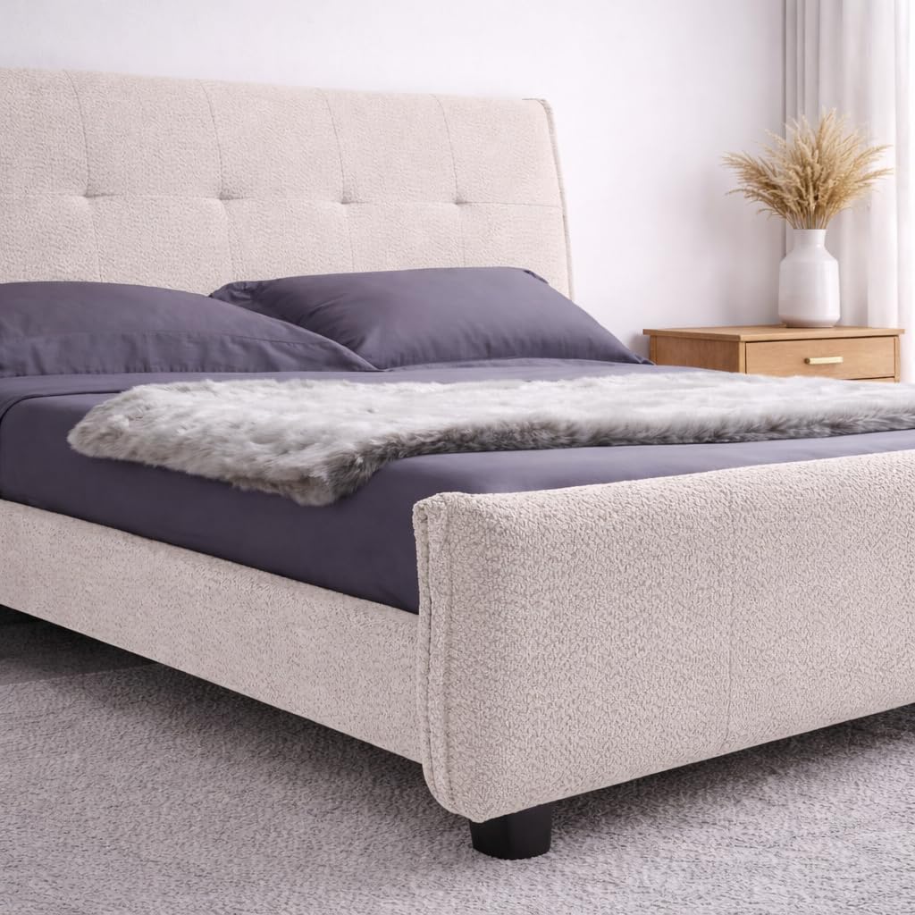 EVERGREENWEB - Letto Matrimoniale con Materasso Memory Foam + 2 Cuscini GRATIS, Rete a 26 Doghe in Legno 160x195 cm, Elegante Testiera Imbottita in Tessuto Morbido Beige, Struttura Rinforzata, DALLAS