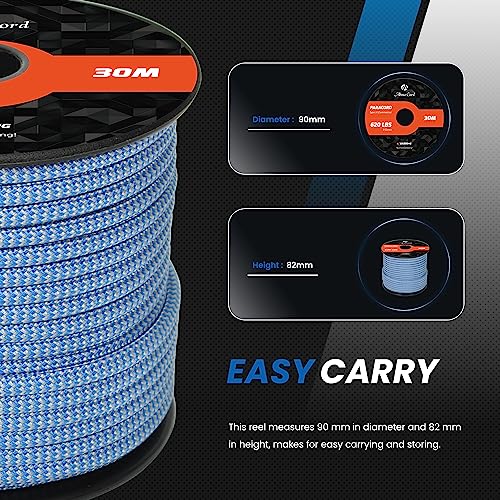 Abma Cord Paracord 620 lbs 4mm 9 Strands 100% Nylon 30M - Dark Blue & Silver Grey, Shockwave-dark Blue & Silver Grey, 30 Meters - Image 2