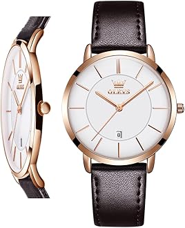 OLEVS Women Wrist Watches Ultra Thin 6.5mm Minimalist Dress Fashion Leather Strap Quartz Waterproof Date Day Slim Watches for Ladies