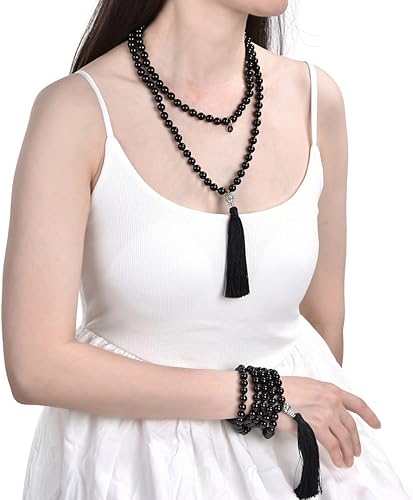 Miniatura 3 de Adabele Premium Collar de Cuentas Mala de 108 Cuentas Malas - Collar de Piedras Preciosas Curativas Naturales Budista Tibetano Japa Oración