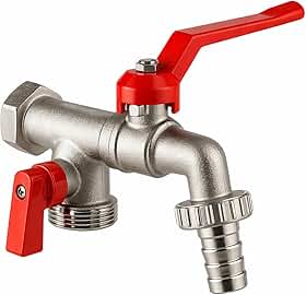 Torneira Esfera Dupla Saída, Metal Resistente, Rosca 1/2" e 3/4", Regulador Interno de Pressão, Alavanca Vermelha Premium