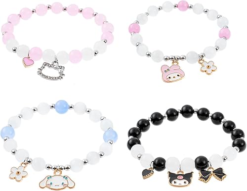 ANZWTLOYY Juego de pulseras kawaii, pulseras de amistad, lindas pulseras elásticas con cuentas de dibujos animados para niñas y mujeres