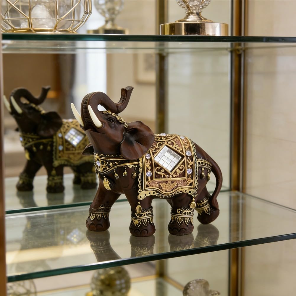 1Pc Di Fortuna Fortunata Statua Di Elefante Scultura Feng Shui Venatura Del Legno Decorazione Desktop Per La Casa (Grande)