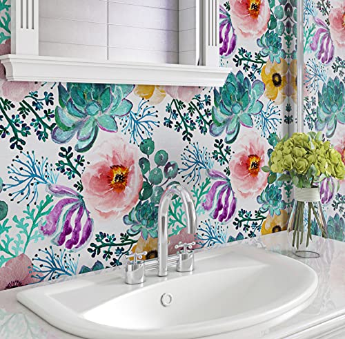 Pastel Pink Floral Peel And Stick Wallpaper | Removable Vinyl Wallpaper 17.5" X 10ft, Waterproof & Renter-Friendly