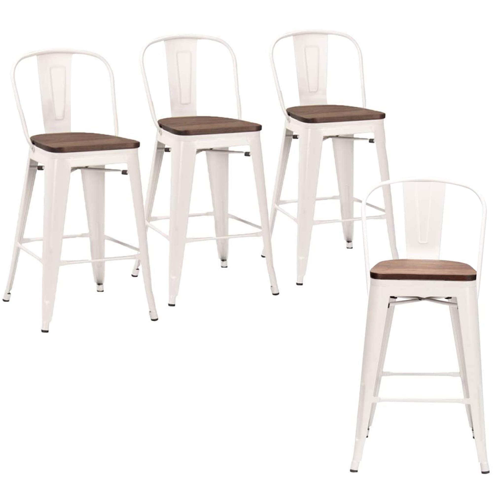 Andeworld Metal Bar Stools Counter Height Stools Dining Chairs High Back Industrial Barstools Set of 4 (26inch, Cream White)
