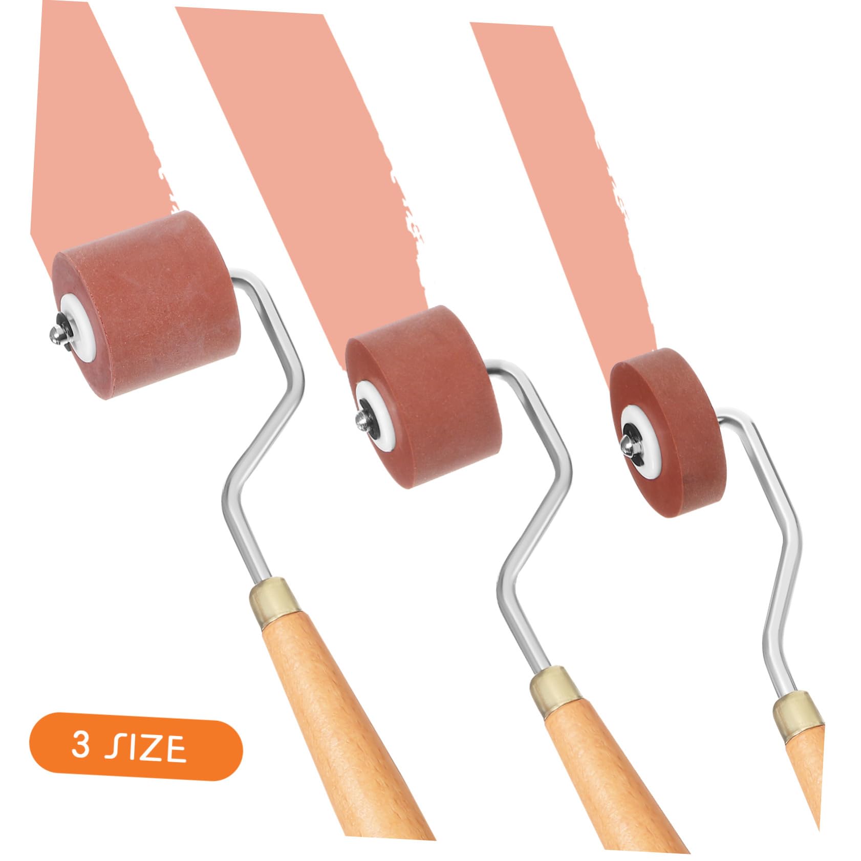TEHAUX 3 Stück Gummiwalze für Bastelarbeiten mit 1cm 2cm und 3cm Breiten Walzen aus Gummi und Holz für Präzises Drucken und Vielseitigen Einsatz