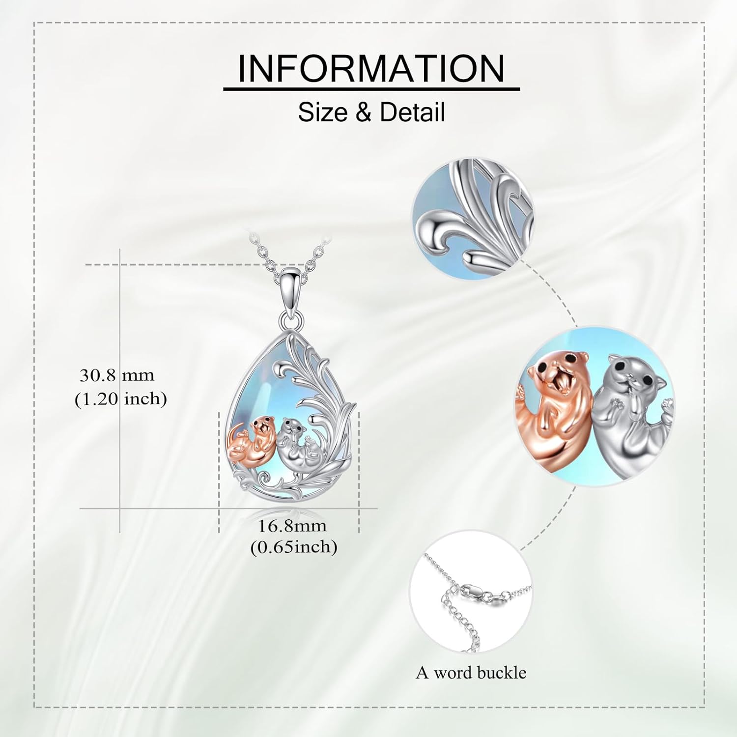 MONGAS Otter Necklace 925 Sterling Silver Created Moonstone Otter Pendant Necklace Moonstone Jewelry Gifts for Women - Image 3