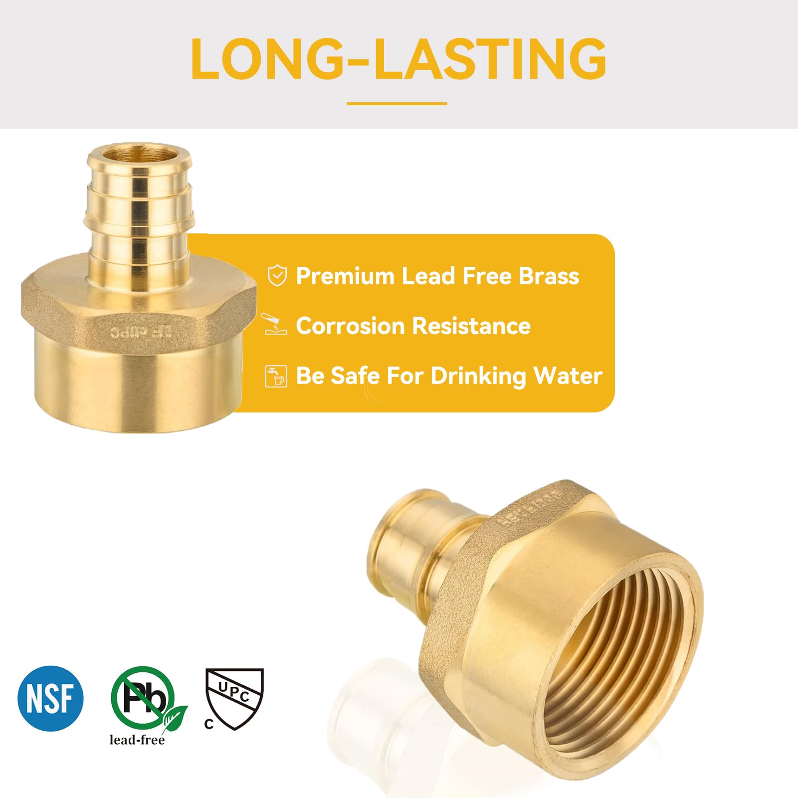 Paquete de 5 Accesorios PEX - 1/2 pulg. PEX x 3/4 pulg. NPT Hembra, expansión para tubería PEX, ASTM F1960 (PEX1960031)