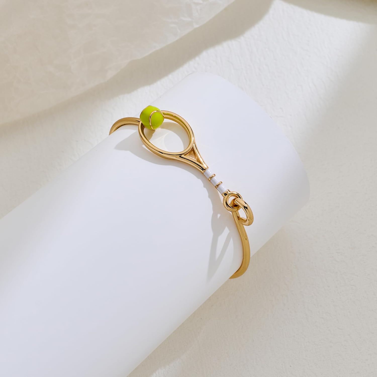 Gold Plated Dainty Bangle Thin Tennis Ball Bracelet Sports Fans Minimalist Jewelry - Image 7