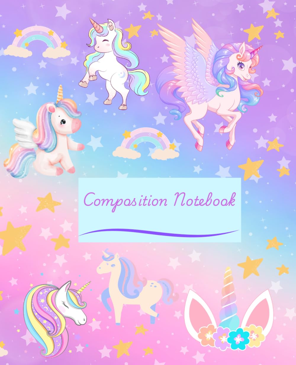 Unicorn Composition Notebook: 110 lined pages, 7.5x9.25, colorful fun design, journal, notes, school work