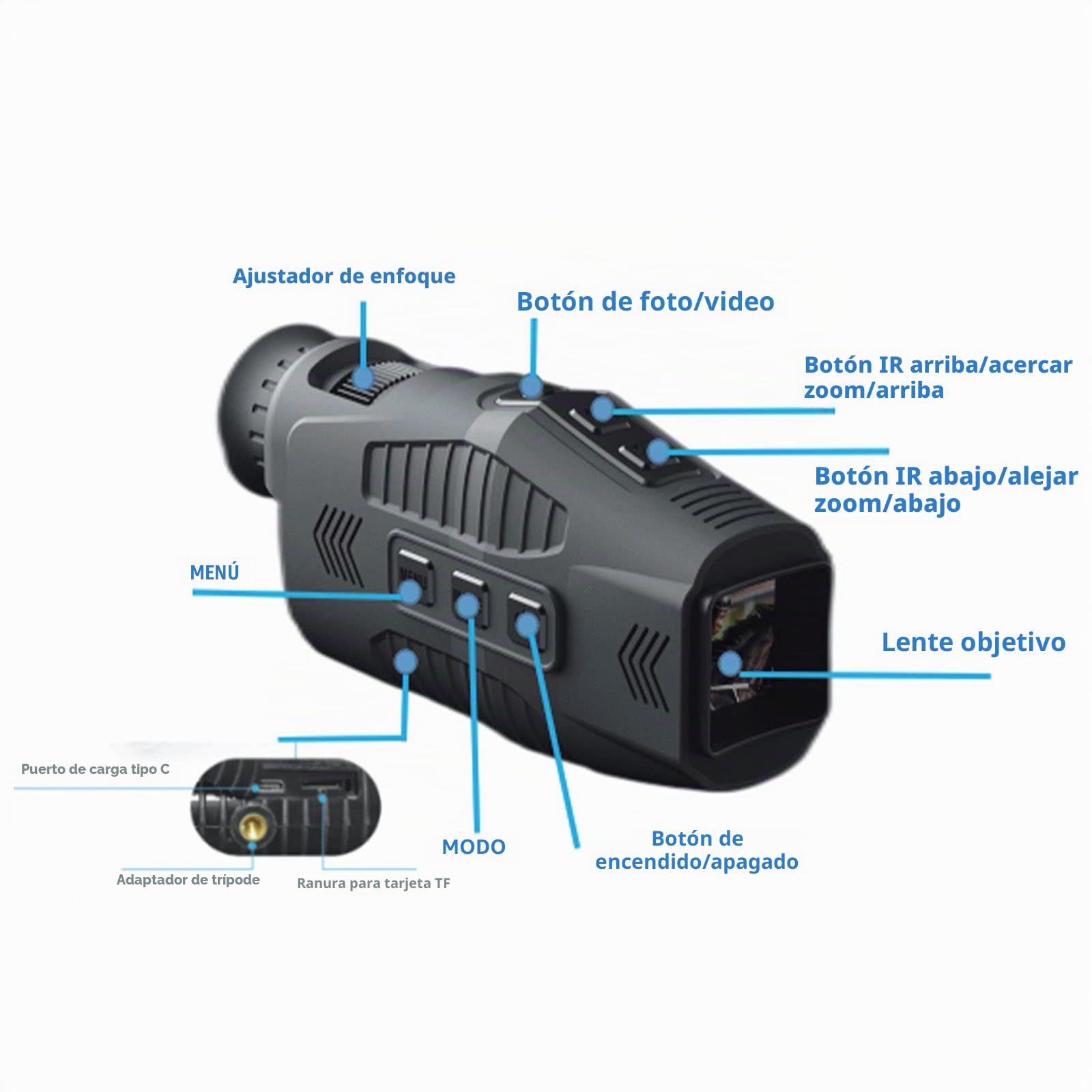 Dispositivo de visión nocturna monocular, 1080P Full HD para fotos y vídeos, dispositivo de visión nocturna portátil, 5 x zoom digital, monocular infrarrojo para viajes de día y noche, caza, camping,