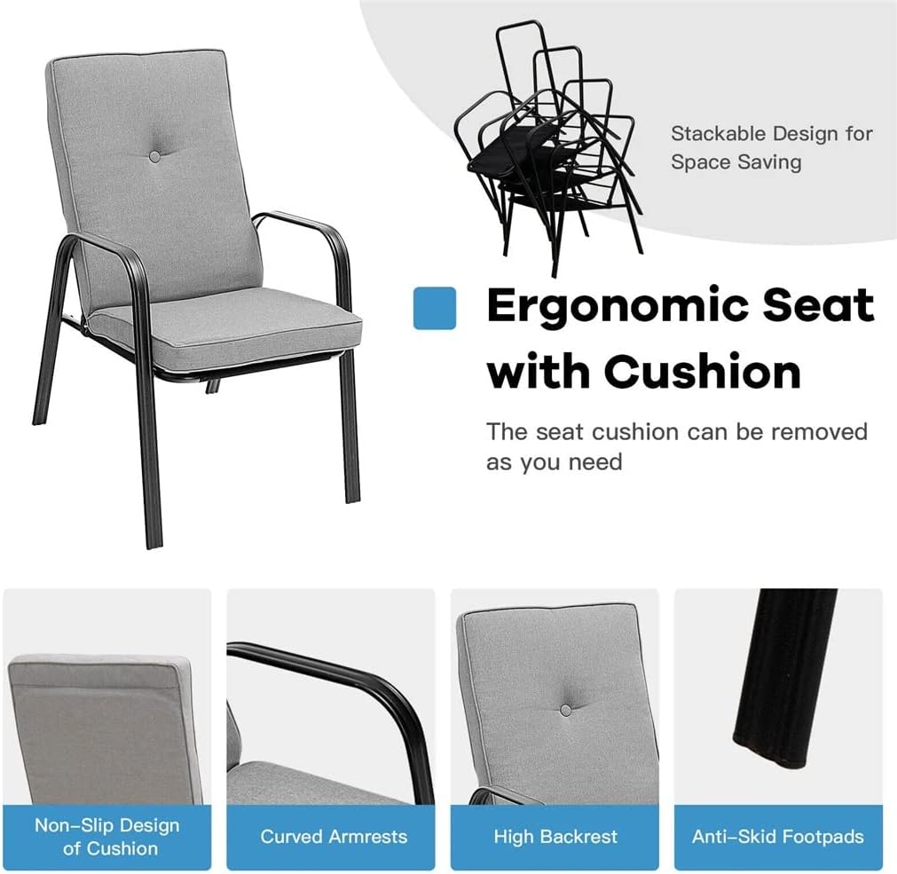 Set of 4 Stackable Patio Dining Chairs High Back Cushions