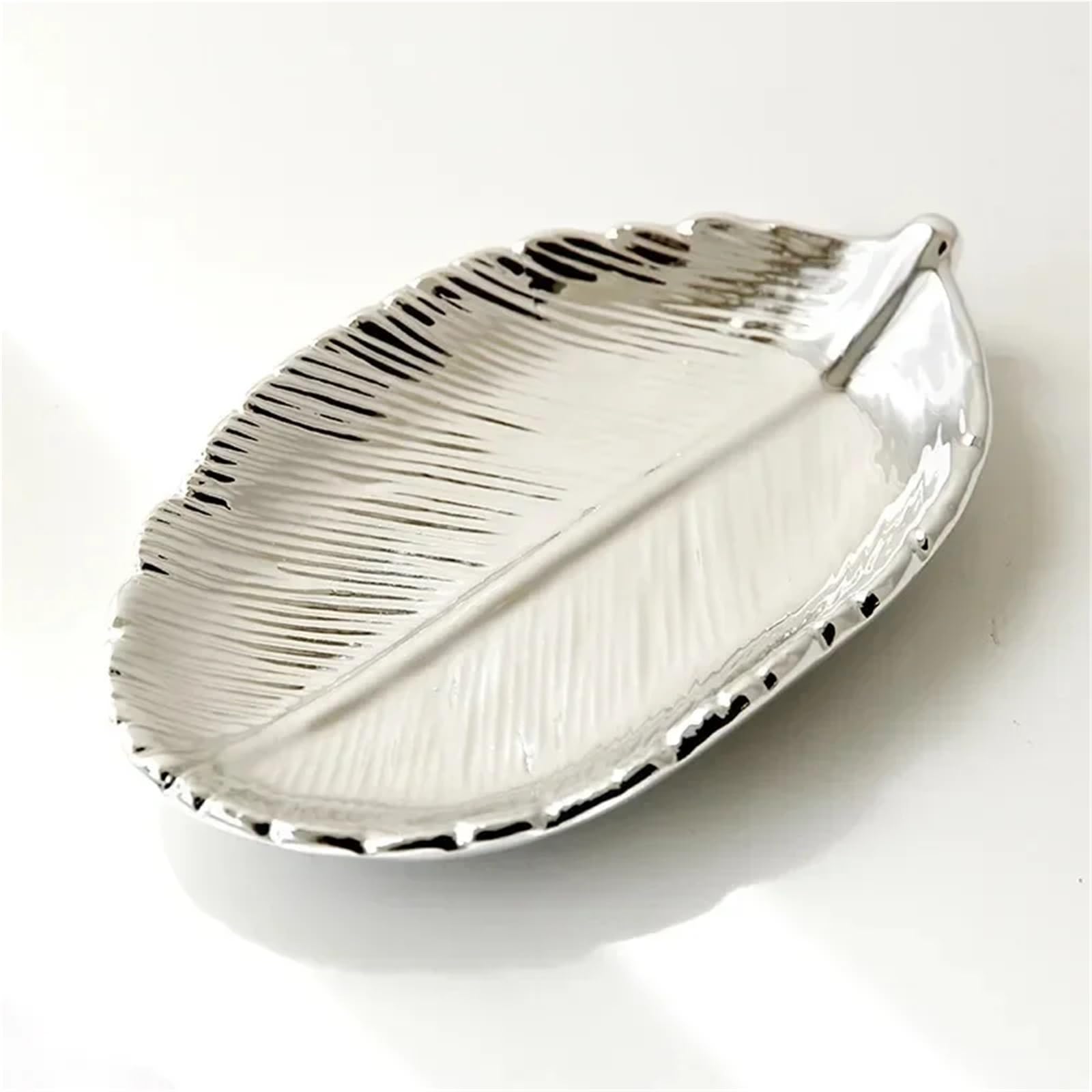 Schmuckschale 2 stücke Keramik Blätter Platte Baum Blatt Schmuck Snacks Dessert Lagerung Tablett Gericht(Silver)