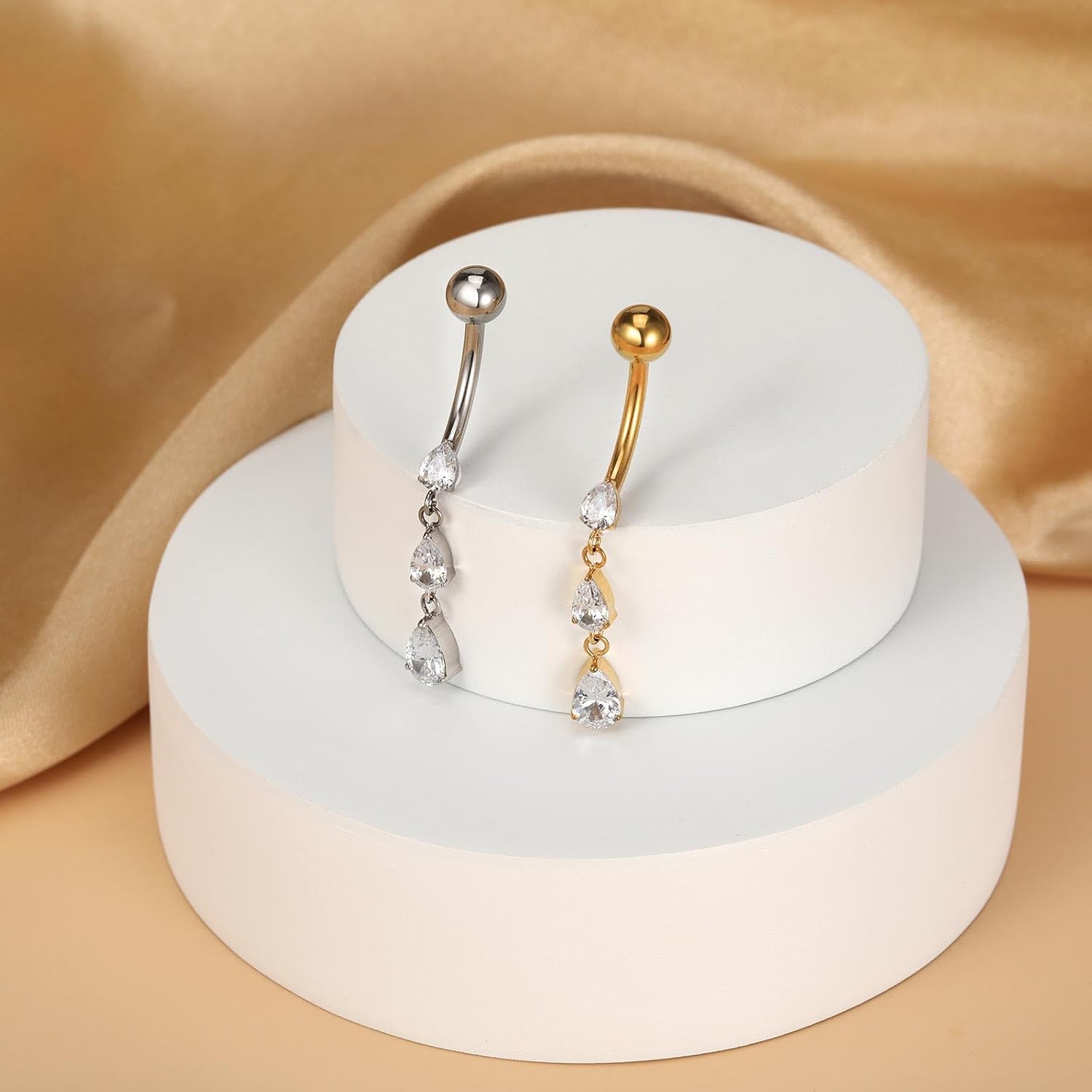 Gold Belly Button Ring, Titanium Dangle Floating Navel Piercing Jewelry