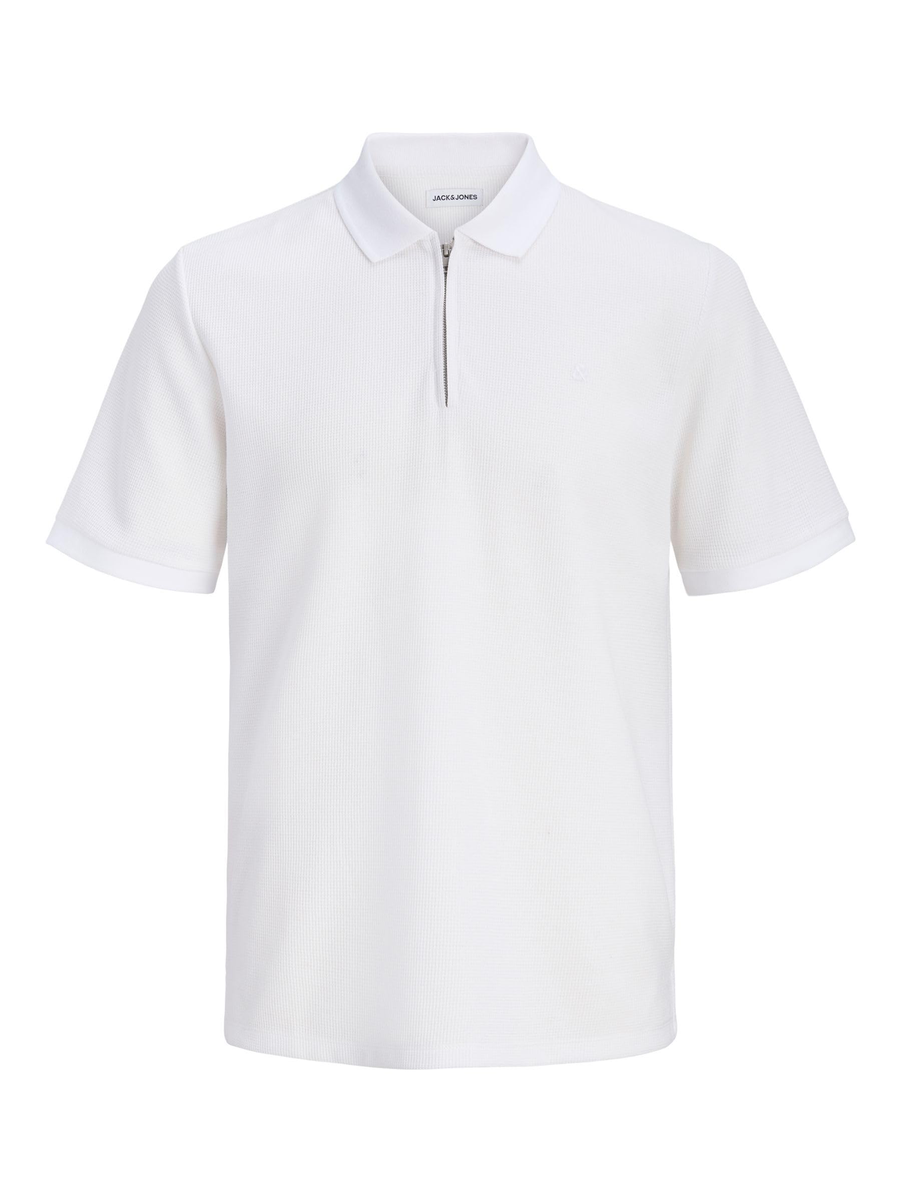 JACK & JONES Mens Zip Polo Short Sleeve White Classic L