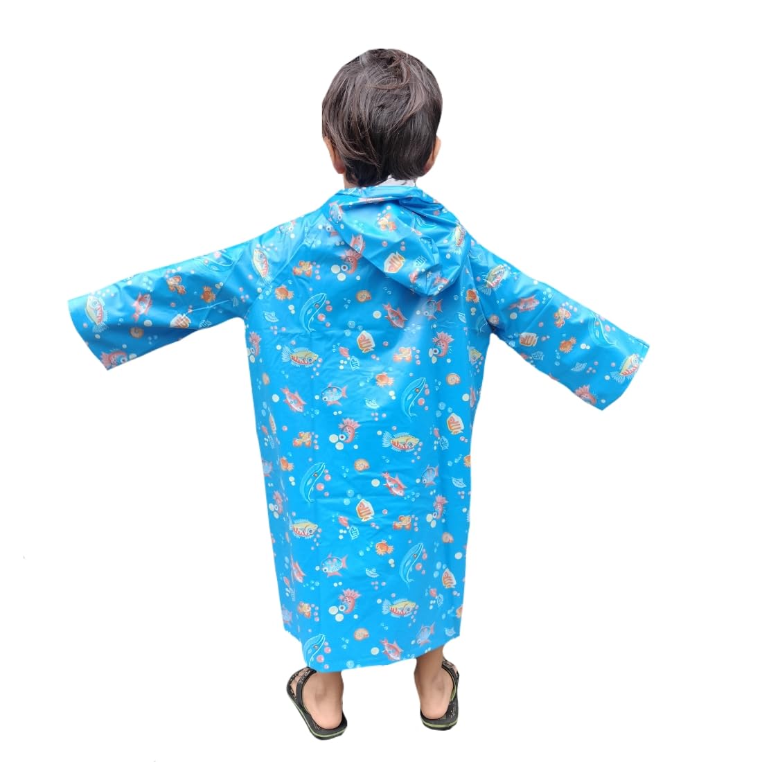 D8211K Raincoat for Kids Boys Girls with Hood, Polyester Rain Ponchos with Pockets and School Bag Coverage (IN, Age, 6 Years, 7 Years, Blue) 4