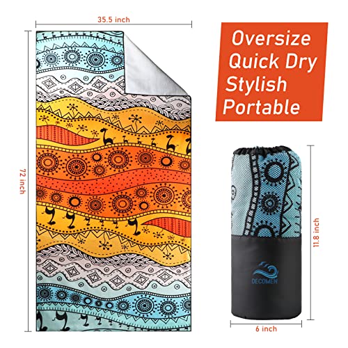 Decomen Beach Towel, Microfiber Beach Towels, Oversized, Quick Dry (73" X 35") Sand Proof, Absorbent, Compact, Beach Blanket, Lightweight Towel For The Swimming, Sports, Beach, Gym-Abstract #TOP4