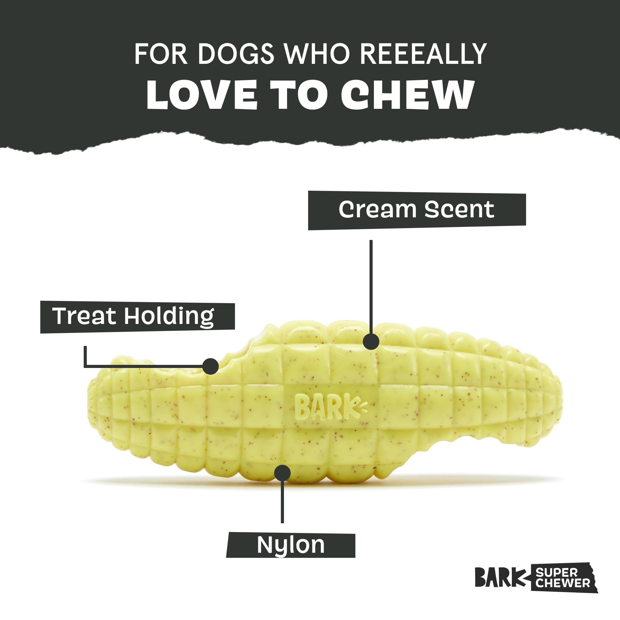 Bark Dog Toy Super Chewer Husky Corn Tough Dog Chew Toys for Aggressive Chewers Sweet Cream Scented. Grooved for Treat Stuffing & Gum Massaging - Image 2
