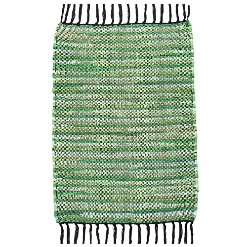 Asraie Eco Friendly Hand Woven & Reversible Cotton Chindi Rag Rug 100% Recycled Cotton Area Rug For Living Room Kitchen Entryway 2X3' (Green) #TOP9