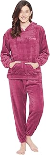 CAMEY Women's Winter Full Sleeve Top and Pajama Pants Regular Fit Night Suit Hooded Top and Pyjama Set Ladies Night Dress
