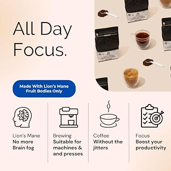 Merryhill Mushrooms - Lion’s Mane Mushroom Ground Coffee - Focus | Adaptogenic, Medium Roast Mushroom Coffee Made With Lion's Mane Extract (250g)