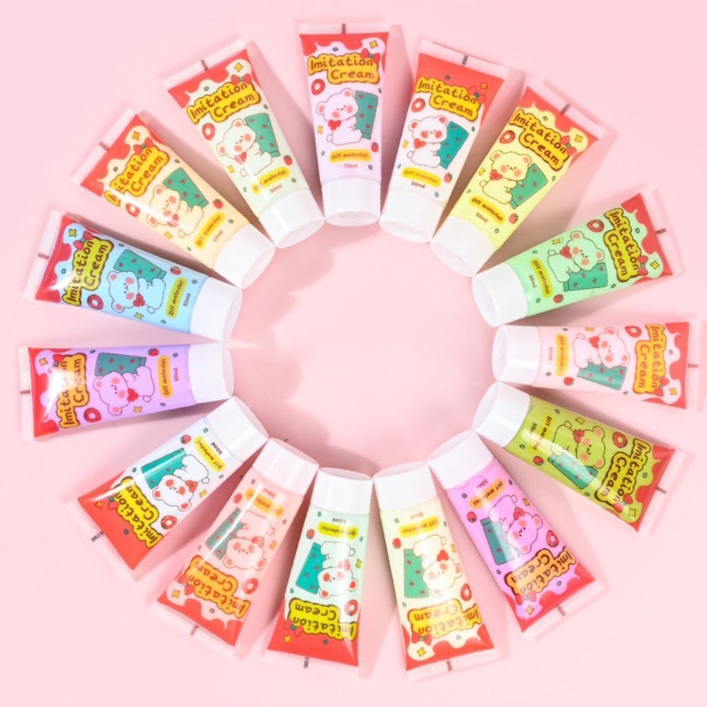 Levin Mini Imitation Whipped Cream DIY Craft Kit – 14PCS Cute Fake Whipped Cream Glue Tubes with Nozzles – Kawaii Slime & Squishy Decorating Set for Phone Cases (Randomcolor)-image-31