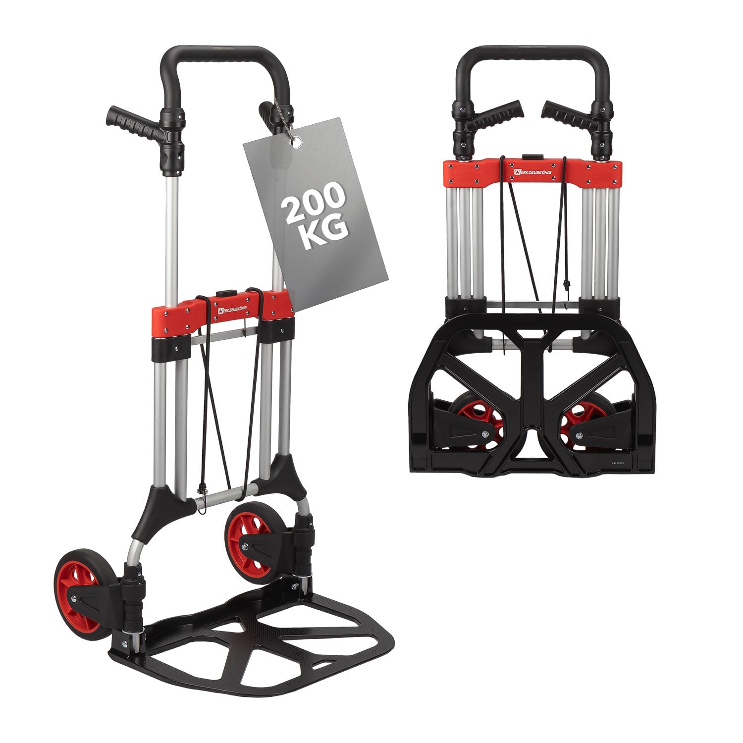 Profi-Sackkarre klappbar - Heavy Duty bis 200kg aus Aluminium | Robuste Transportkarre für schwere Lasten mit 8-Zoll XXL-Rädern, innovativem Drehgriff-System und inklusive Expanderseil