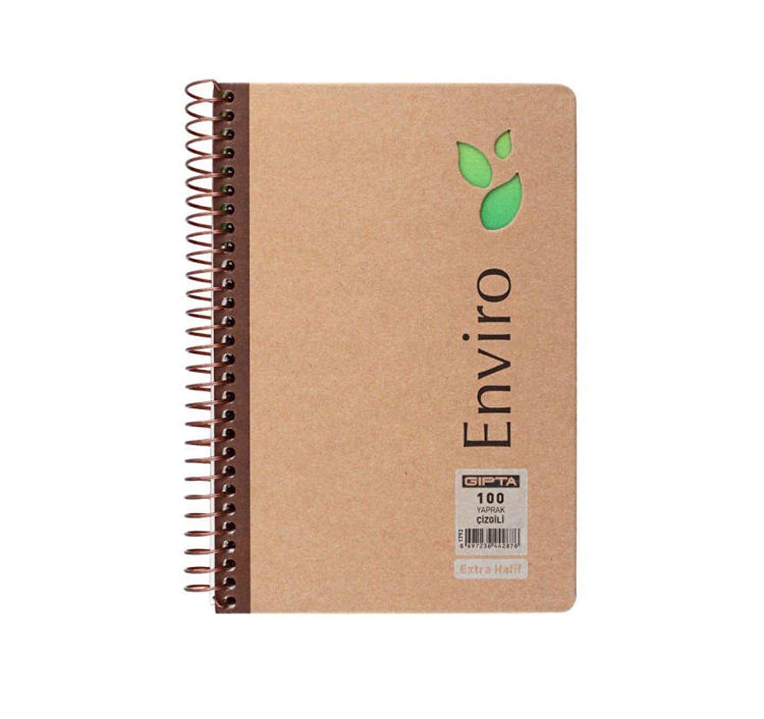 Gıpta Enviro - Quaderno a spirale, formato A4, 100 fogli, copertina rigida, a righe