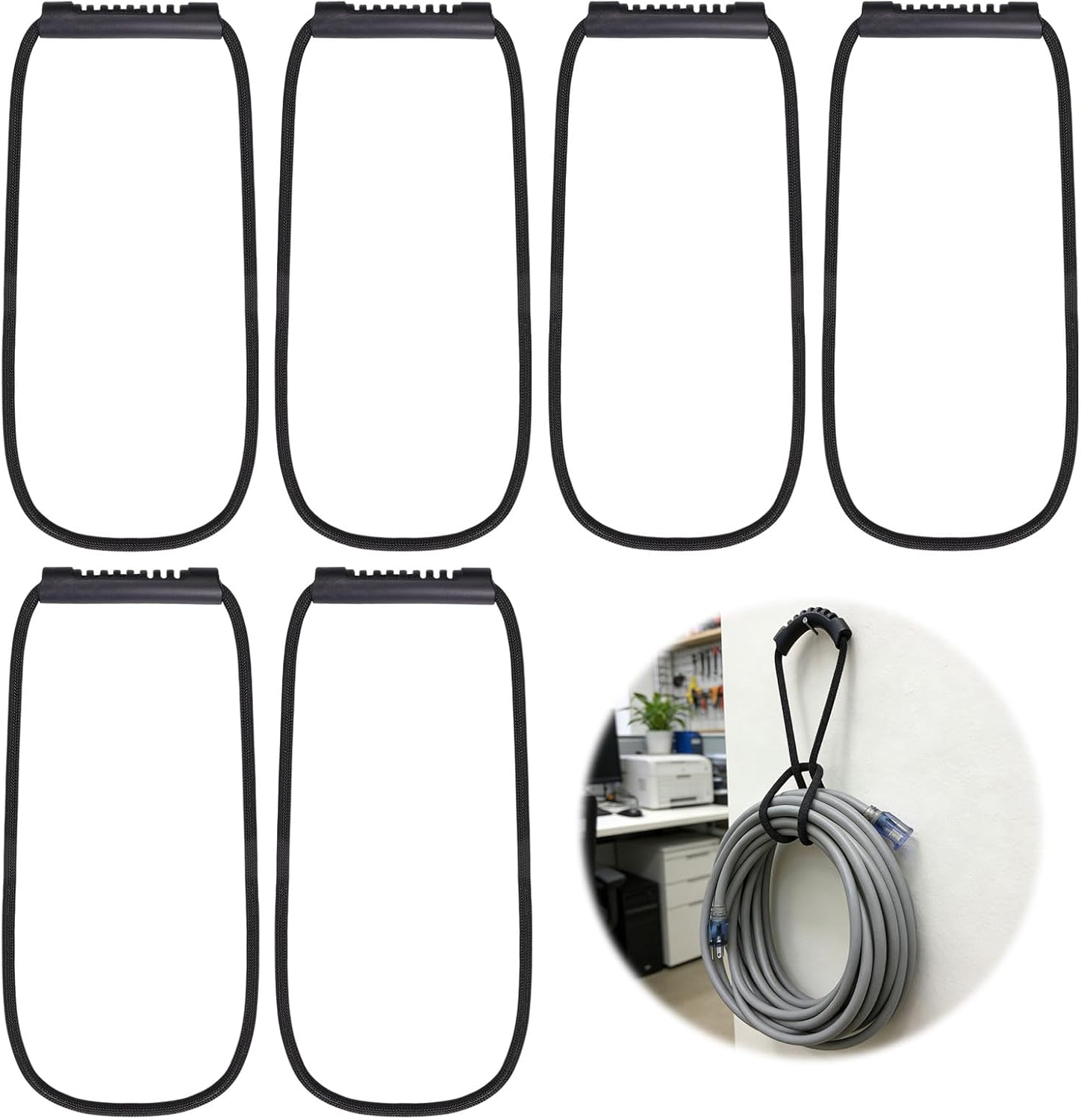 6 Pack Loop-It Storage Straps 34 Inch Extension Cord Storage Straps Loop Hanger Organizer for Cable Management, Pool Hoses, Garden Hoses, Roap