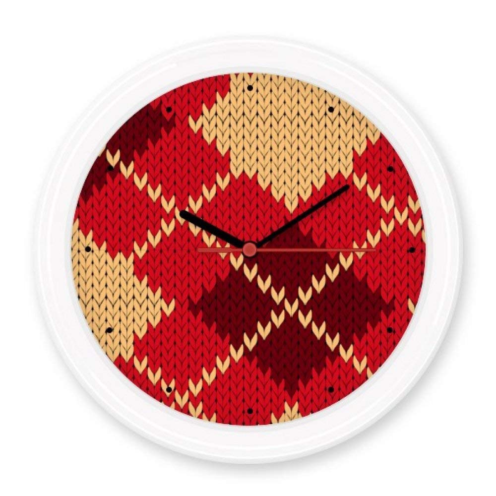 Horloge murale ronde en tricot nordique rouge et beige BeatCong muette pour salon