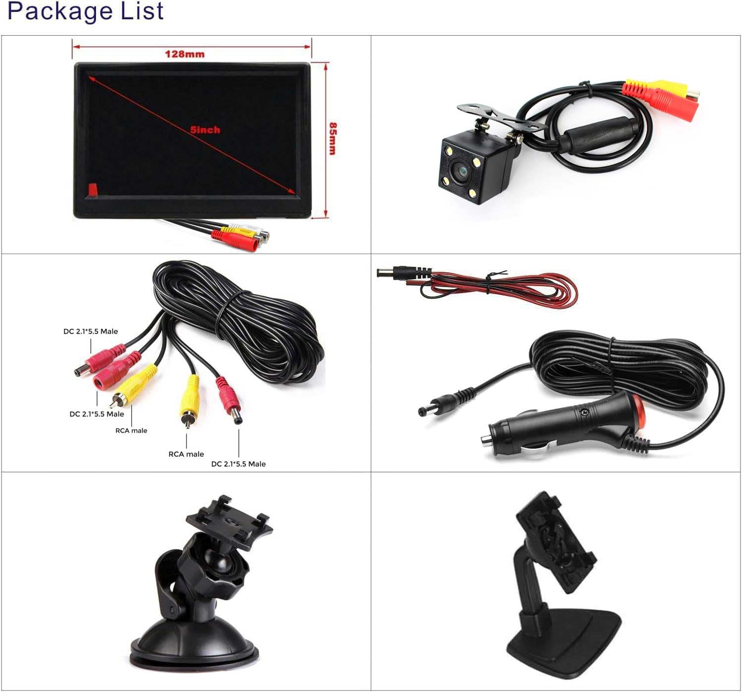 4LEDs Vision Nocturne Étanche Voiture Reculée Caméra de Recul w / 5 Pouces HD Voiture LCD Moniteur pour RV/Camion/Voitures/Caravane/fourgonnette