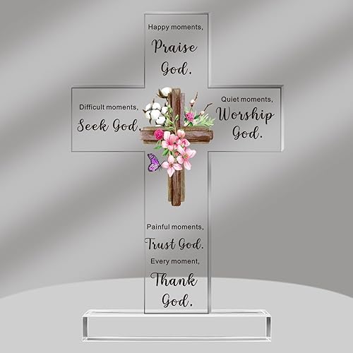 Chunful Regalo acrílico cristiano de Jesús para mujeres y hombres, cruz de pie de acrílico, regalos religiosos inspiradores con versículo de la