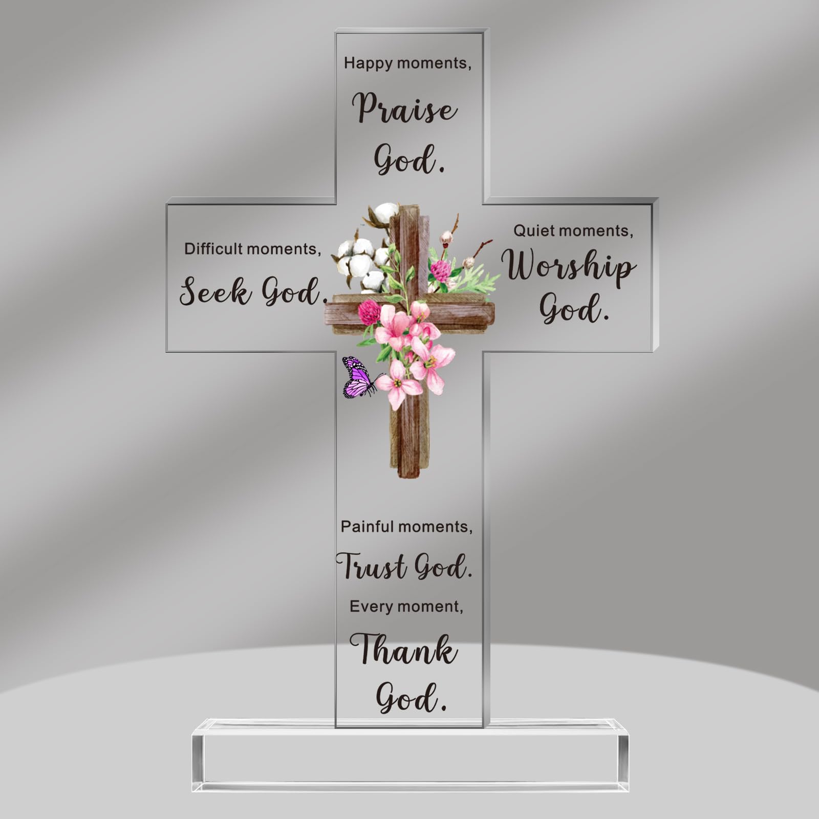 Chunful Acrylic Christian Standing Cross Inspirational Gifts with Bible Verse and Prayers Sunflower Religious Scripture Gifts for Women Men Friends Mom Wife Friends Colleague (Elegant Style)