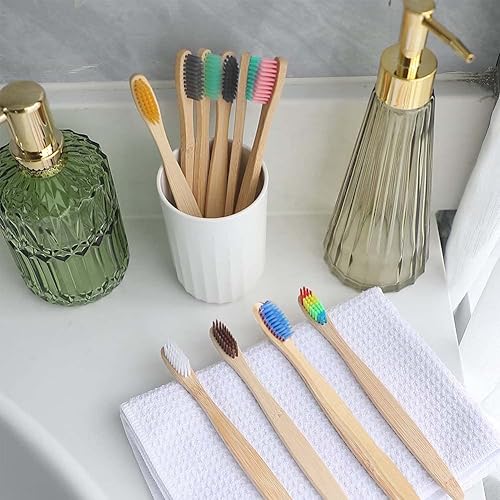 Miniatura 7 de LYGIV 20 cepillos de dientes de bambú para niños, cepillo de dientes de cerdas suaves con cabezal de cepillo de dientes colorido para niños,