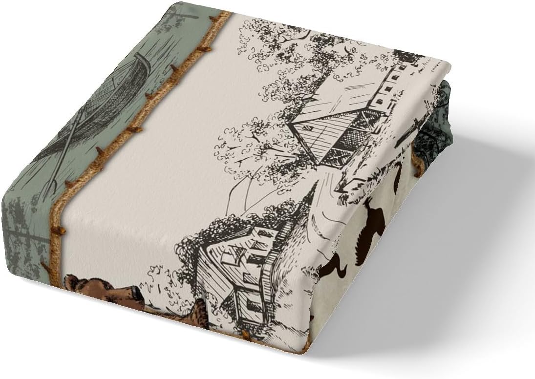 Rustic Bear Queen Comforter Cover,Lake Country Lodge Cabin Duvet Cover for Kids Boys Girls Youth,Farmhouse Wooden Pine Trees Bedspread Cover,Westurn Mountain Country Style Bedding,Microfibre