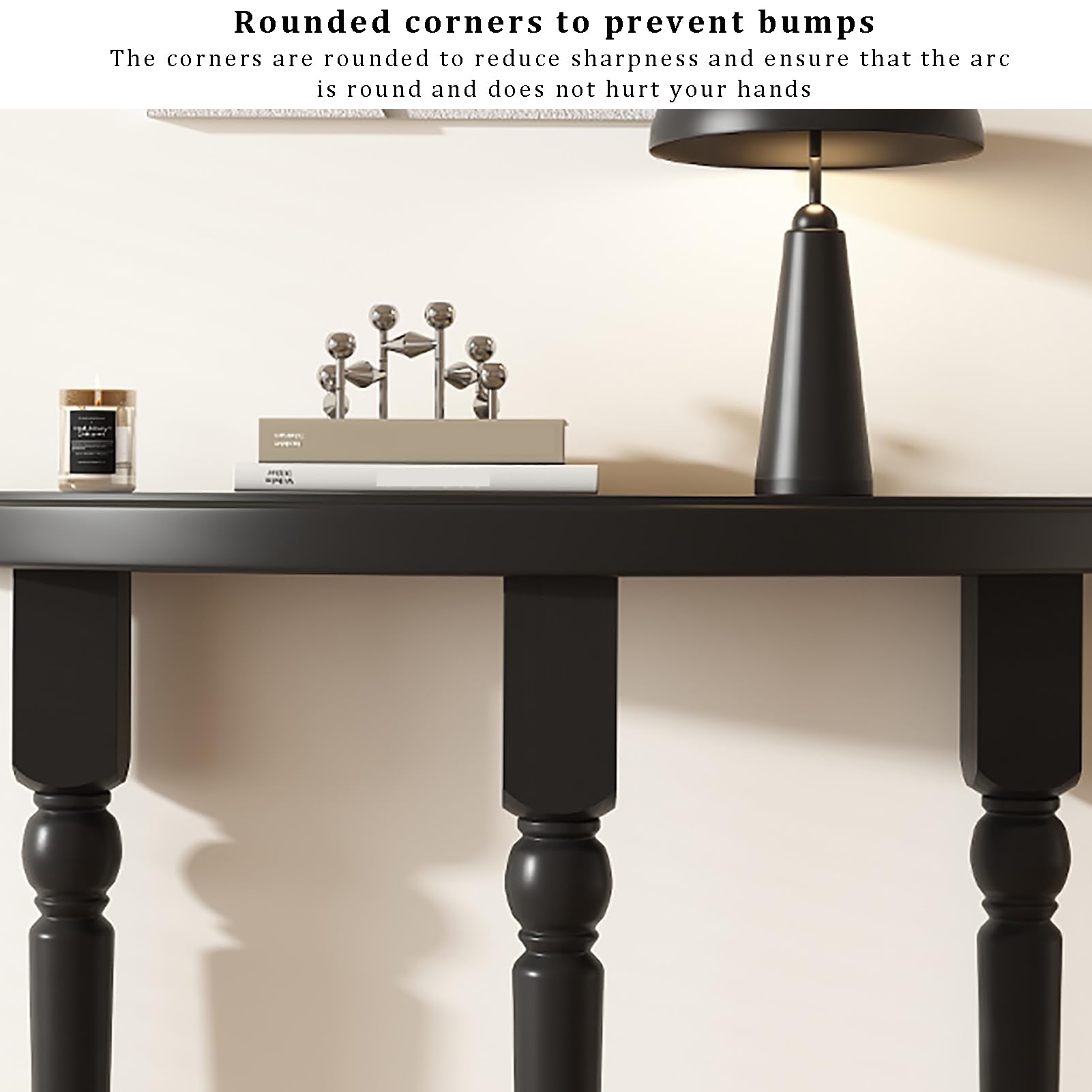 Stół konsolowy z litego drewna, półksiężyc, elegancki design vintage do wąskich wejść i salonów, łatwy montaż