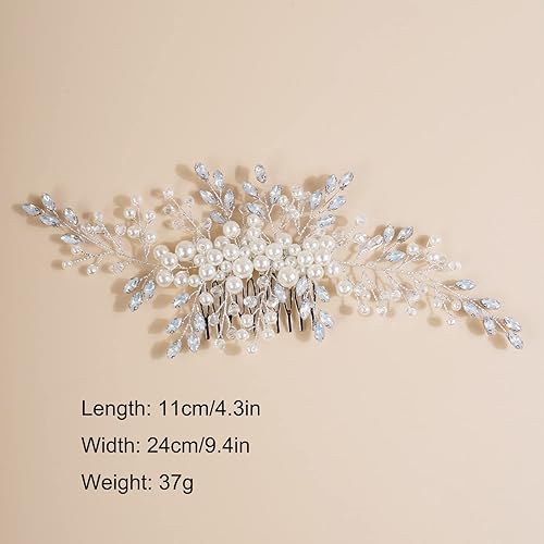 Miniatura 4 de Xerling Peine para el cabello de boda, accesorios para el cabello de cristal de ópalo, tocado de diamantes de imitación plateados para mujer, estilo