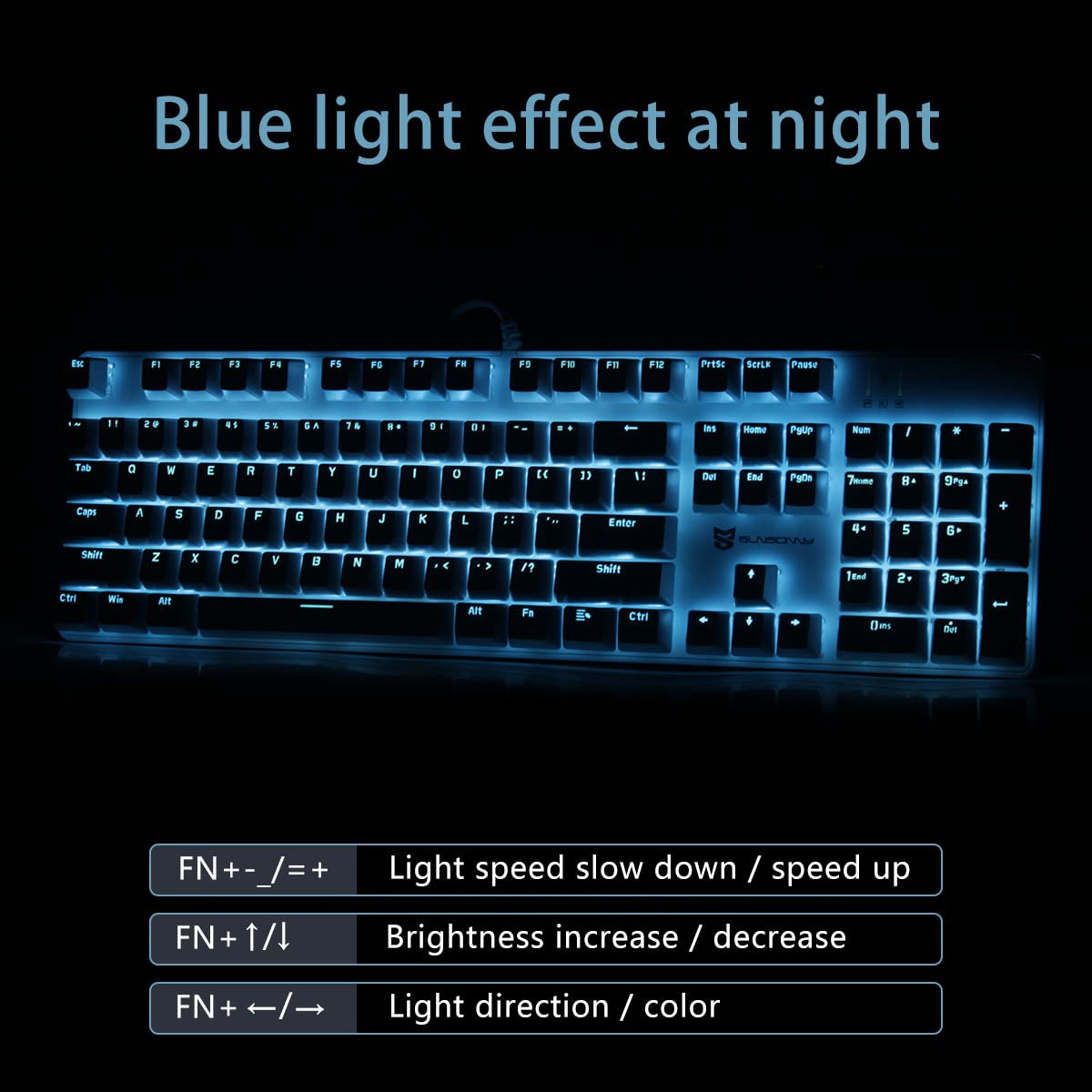 Qisan Mechanical Gaming Keyboard Wired Ice Blue Led Backlit Keyboard Blue Switch Full Size 104 Keys US Layout | Computer Keyboards | Gaming Accessories — view 6