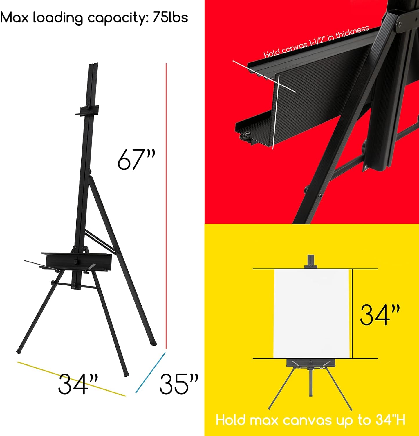 MEEDEN Art Easel Stand for Painting & Display,Premium Aluminum Easel,Portable Paint Easel for Canvas Painting,Floor Easel with Swing-Out Palette Holder & Brush Rest,Hold Canvas Art to 86.36cm