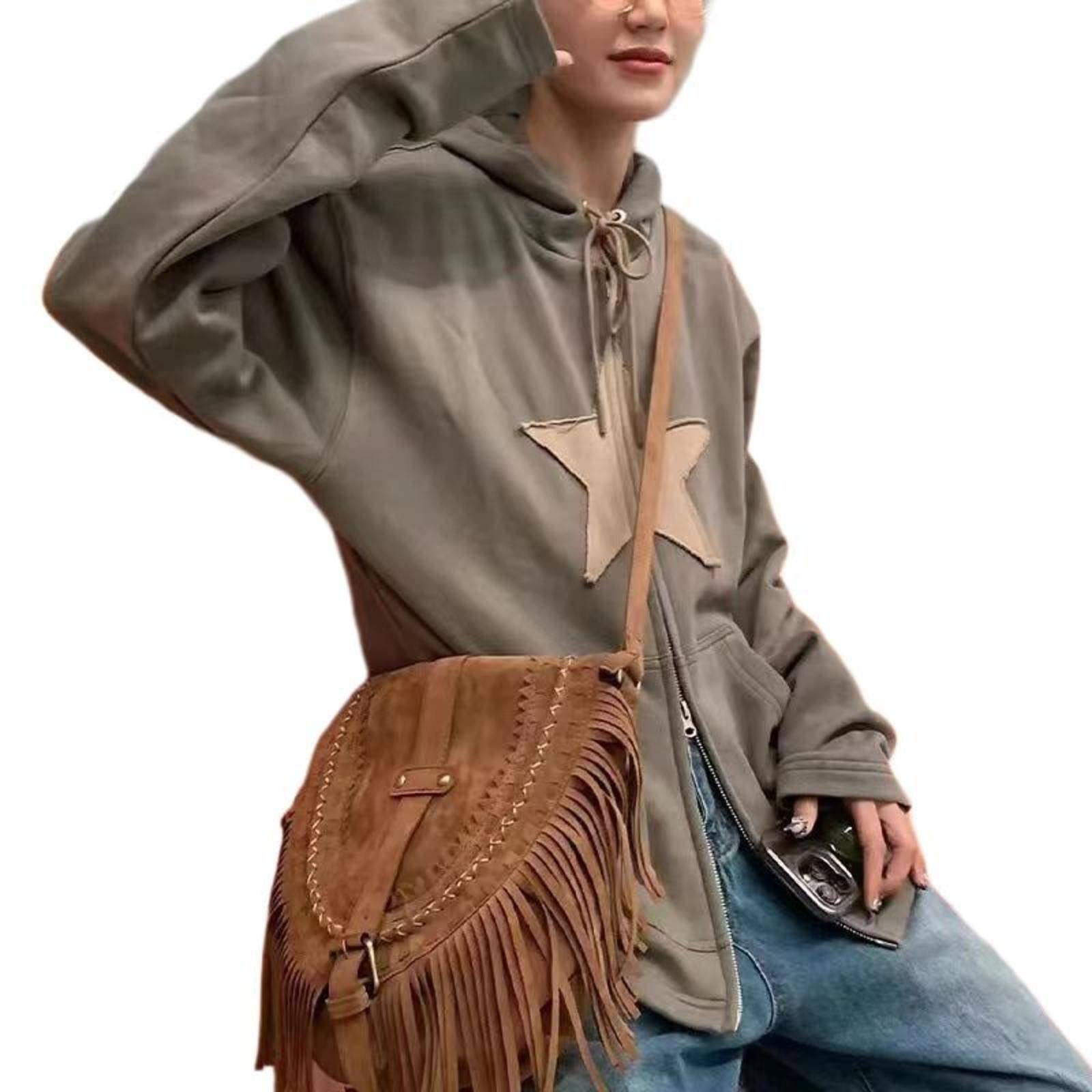 AISYBB Women's Y2k Harajuku Punk Gothic Zip Hoodie Star Patch